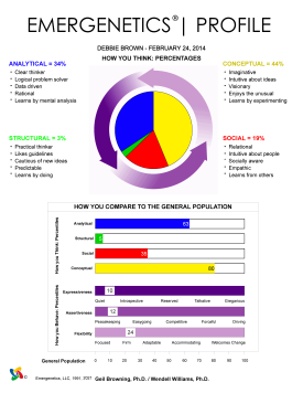 Debbie's Profile with preferences for Analytical, Conceptual, and first-third Expressiveness, Assertiveness and Flexibility